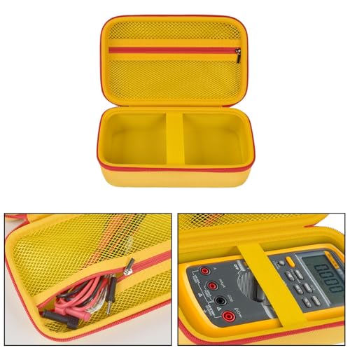 Image of Comecase Hard Case for Fluke 87V /88V /15B+ /17B+ and More Digital Multimeter | Hard Shell with Mesh Pocket & Elastic Strap, Stores Meter and Leads for Jobsite, Workshop and Travel, Yellow, Case Only