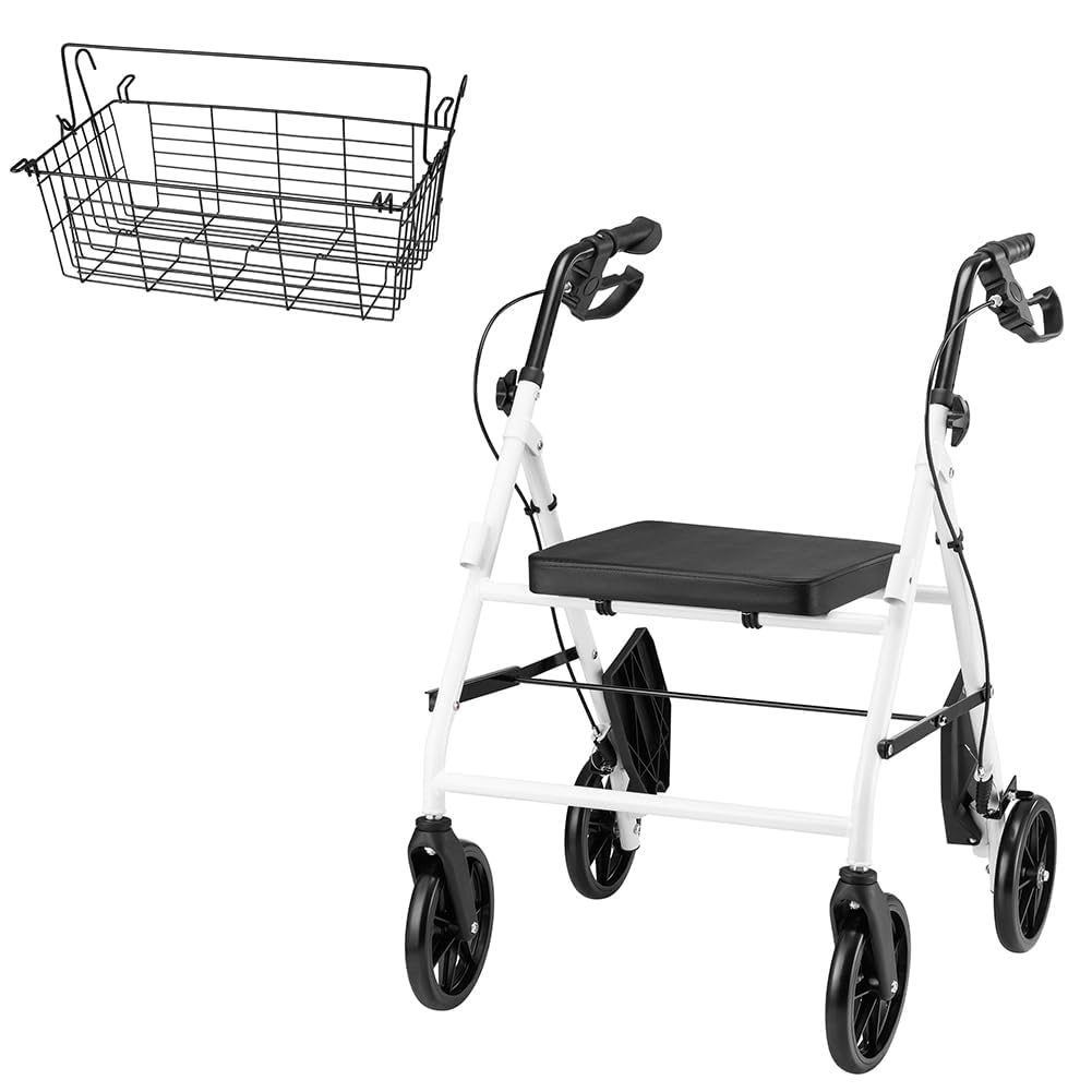 BAKAJI Deambulatore Rollator con Sedile, Ausilio Camminata per Anziani con Ruote e Freni, Disabili e Persone con Mobilità Ridotta, Struttura Ultraleggera e Pieghevole con Altezza Regolabile