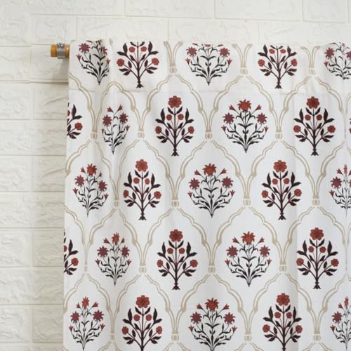 Image of Peepul Tree Pure Cotton Door Curtain in Rust and Maroon Color with Ornate Florals | Set of 2 | 7 ft | Semi Blackout with 70% Light Blocking | Royal Courtyards Collection