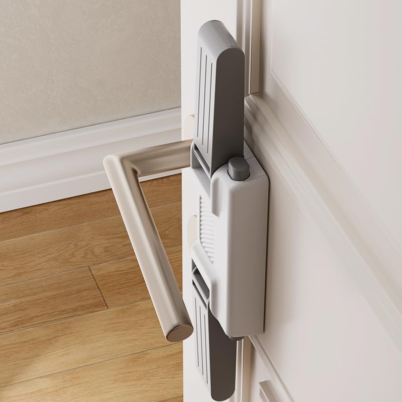 Miniatura 6 de YEYA Cerradura de manija de puerta de seguridad para niños, cerradura de palanca de ajuste universal blanca con adhesivo 3M, paquete de 2 cerraduras