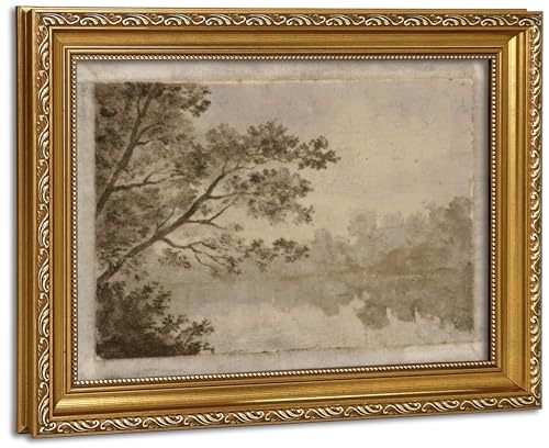 Vintage Gold Framed Wall Art Sepia Toned Tree and River...