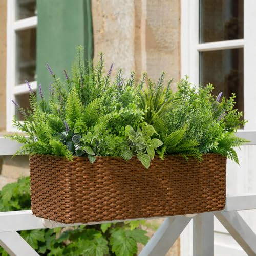 Image of 24 Bundles Artificial Greenery for Outdoor Fake Green Plant Eucalyptus Fern | Mixed Plastic UV Resistant Faux Greenery Stems for Outside Indoor Home Garden Window Box Front Porch Decoration