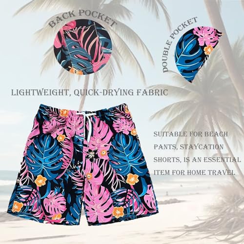 Beach Shorts for Men Summer 3-Pockets Quick-Dry Tropical Tree Printing Lace-Up Beach Shorts Swim Trunks Mens3