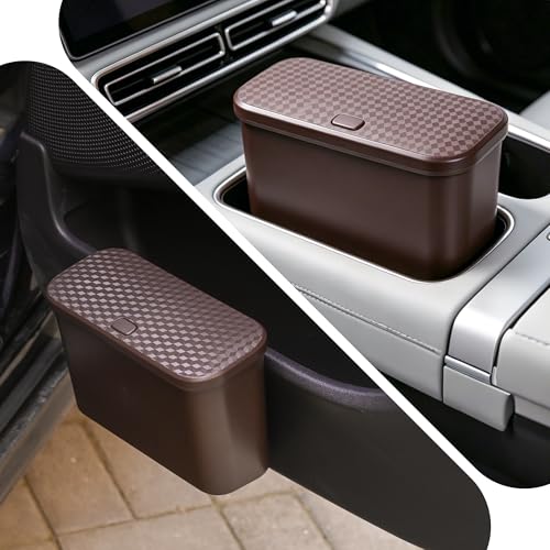 Image of Car Trash Can, Waterproof Multi Functional Auto Trash Bin for Door /Console /Seat Back,Leak-Proof Trash Can for Car, Truck, SUV - Essential Car Accessories for Organization (brown2)