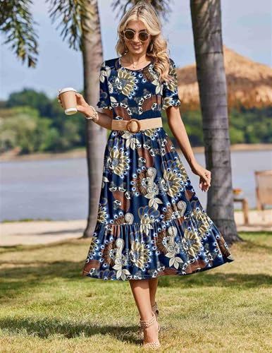Image of Zeagoo Womens Summer Dresses 2026 Casual Midi Dress Flowy Sundress Ruffle Short Sleeve Tiered Dresses A Line Boho Dress