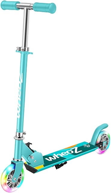 WheoZ Kick Scooters for Kids 2 Wheel Folding Kick Scooter for 3+Years Old Boys & Girls 3 Adjustable Height PU LED Light Up Wheels for Children