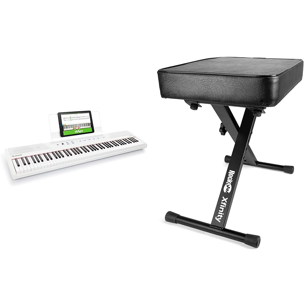 Alesis Recital - E Piano 88 Tasten für Einsteiger mit Halbgewichteten Volle Größe Klavier & RockJam Premium Adjustable Padded Keyboard Bench or Digital Piano Stool, Regulär