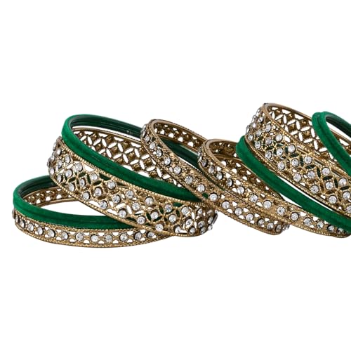 Image of I Jewels Gold Plated Traditional Royal Emerald Velvet Chuda Bangle Set Kada for Bridal /Women