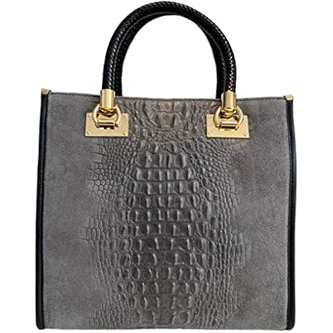 Modarno Women's shoulder bag - crocodile print suede leather handbag, grey Cover