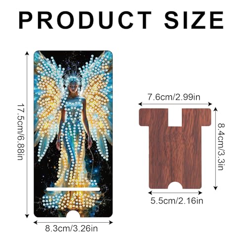 Image of Butterfly Fairy Diamond Painting Phone Stand with Mirror, DIY Wooden Diamond Art Desktop Holder, 2-in-1 Multi-Functional Diamond Painting Tabletop Ornament for Home and Office