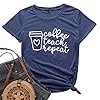 Fanfly Coffee Teach Shirts Women Teacher Shirts Short Sleeve Funny Graphic Summer Tee Tops (Navy Blue, S)