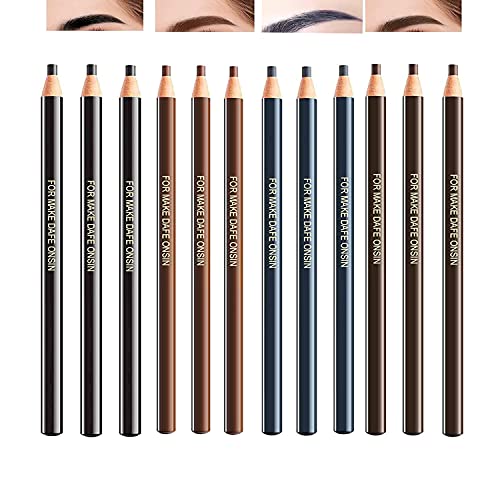 4-Colors eyebrow pencil eyeliner set, 12 brushed eyeliner, waterproof eyebrow pencil, long-lasting eyeliner professional eyeliner-women's anti-dizzy makeup eyeliner (black, dark brown,gray ,light brown)