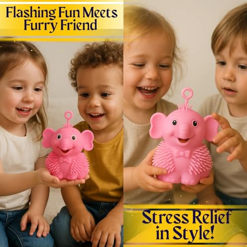 Image of GRAPHENE Flashing Squishy Stress Ball Soft Silicone Squeezable Puffer Sponge Ball Relief Toy Sensory Smiley LED Light Glowing Hair Elephant Sensory Fidget Toys for Kids Birthday Gift (Pack of 1)