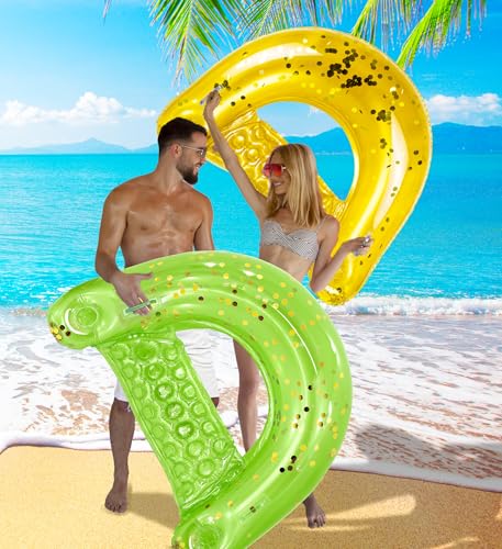 Image of POZA Inflatable Pool Float Chair - Luxurious Lounger Filled with Sparkle Confetti, 2 Built in Cup Holders & Handles, Water Floating Chair for Beach, Lake & Swimming Pool - 48 x 38 Inch