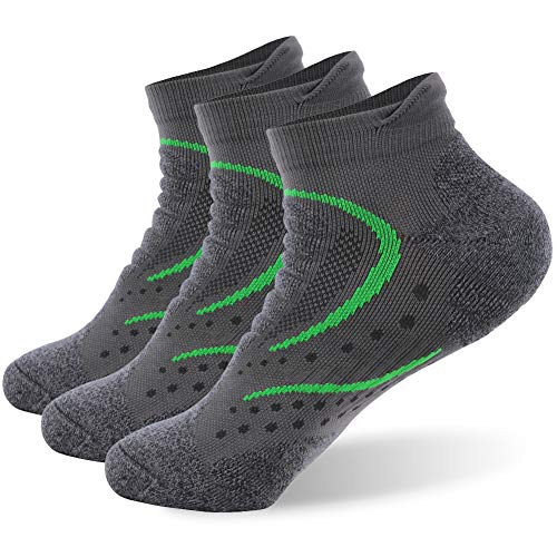 Hiking Socks Men, Feelwe Summer Socks for Men No Show Socks Women Cycling Socks Cotton Athletic Crew Socks Sports Comfort Cushioned Tab Socks Enhance Physical Fitness Socks 3 Pairs Dark Gray/Green/L