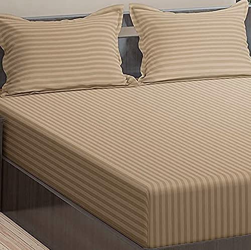 Image of Trance Home Linen 200 TC Pure 100% Cotton Bedsheet Set of 4pcs-(1 King Size Fitted Sheet + 1 King Size Flat Sheet and 2 Pillow Covers,Brown Grey)