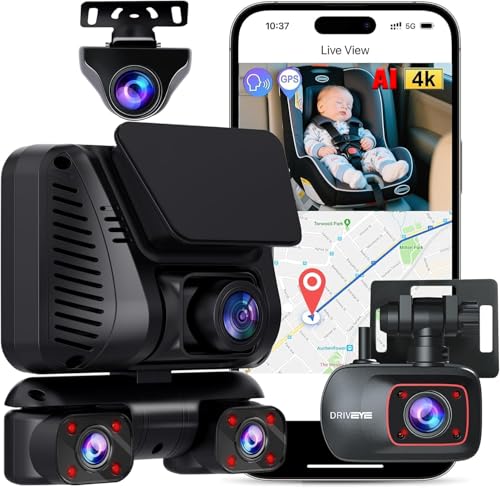 Image of 4K Dash Cam 360 View, 5 Channel Front and Rear Dash Camera for Cars, Built-in 5GHz Wi-Fi GPS, Voice Control, Free 128G Card,Night Vision,24H Parking Mode,G-Sensor