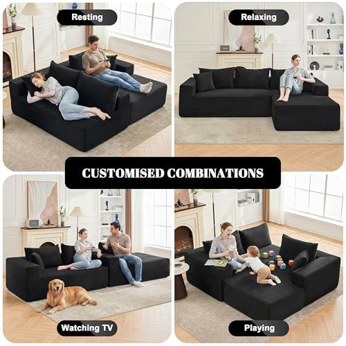 Image of Mangodan 110 inch Cloud Sectional Couch, Boneless Sofa for Living Room, Modular Sectional Sofa with Deep Seat, Comfy Fluffy Couch with L-Shaped Chaise, No Assembly Required (Right-Facing Chaise, Black)