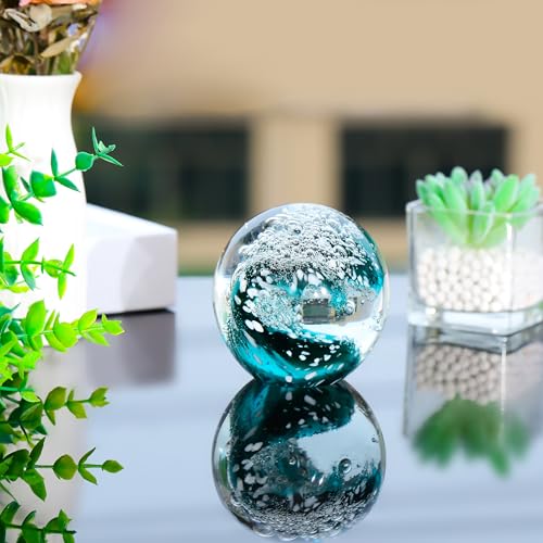 Qianwei Hand Blown Ocean Waves Crystal Ball - Glass Collectible Figurines Spere - Paperweight Glass Ball Aquarium DecorOffice Decor Ocean Lovers - Image 5