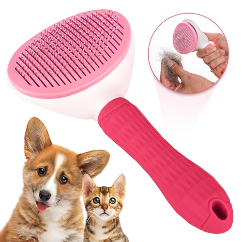 LINUMA® Hundebürste, Fellwunder Bürste Hund, Hundezubehör, Katzen Zubehör, Haustier Bürsten, Langhaar und Kurzhaar Fellbürste Katzenhaarbürste Fellpflege & Krallenpflege cat Kamm (Pink)