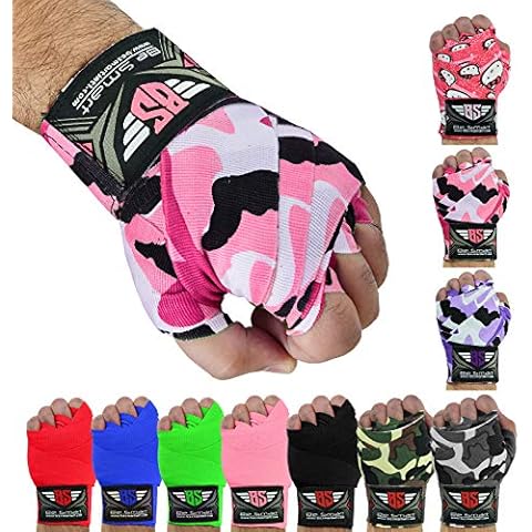 BS 4.5m Hand Wraps Inner Gloves MMA Boxing Bandages Training Muay Thai Stretch (Pink Camo) Cover