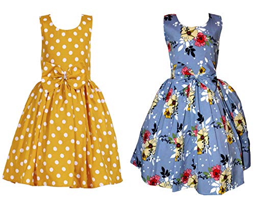 Image of Casual Frock for Baby Girls,Blue Printed and Olive Printed,Pack of 2