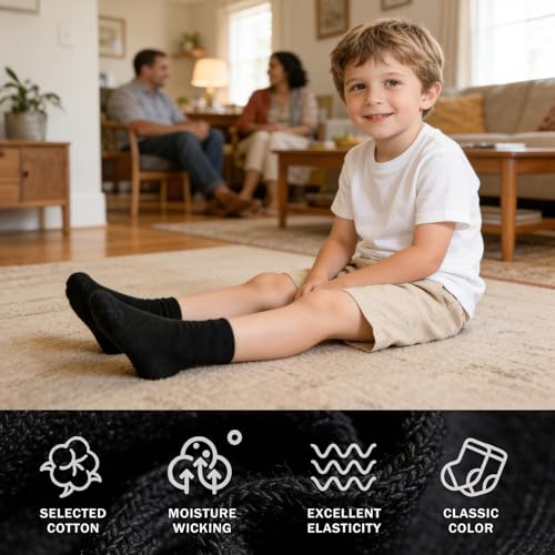 Image of Toddler Non Slip Cotton Crew Socks with Grips for Baby Boys Girls
