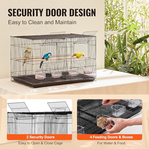 VEVOR Vogelkäfig, Metallkäfig für kleine Papageien, Kanarienvögel, Nymphensittiche, Unzertrennliche, Finken, Wellensittiche, Conures, Vogelhaus für unterwegs mit Griff & Sitzstangen, 760x465x465mm