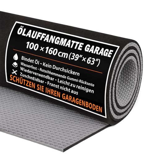 Ölauffangmatte Ölmatte 100x160 cm Garagenbodenmatte & Bodenschutzmatte mit saugstarkem Faservlies wasserdichter Gummi-Rückseite rutschfeste Werkstattmatte für Auto Motorrad & Garage