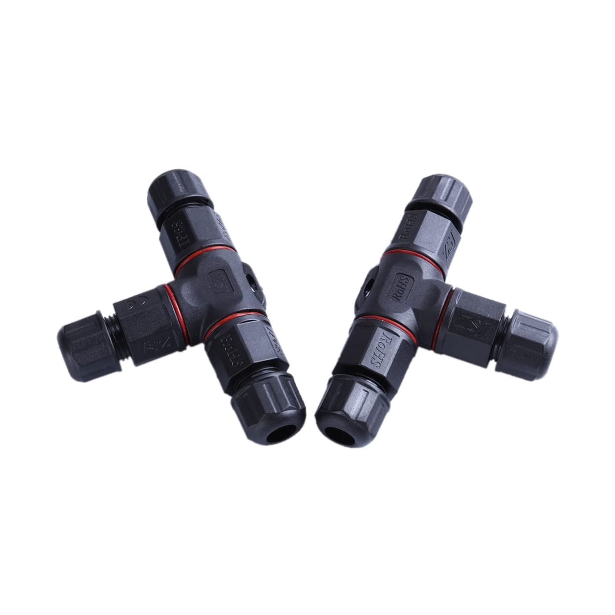 Generic 2pcs Cable Gland Wire Connectors Cable Connectors Spotlights Connector Junction Box Adapter Water Proof Black T-shape Cable Connector