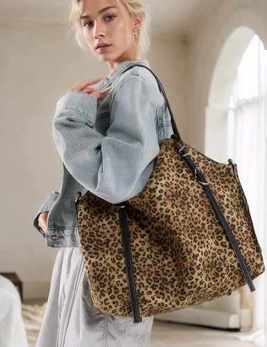 Leopard Print Tote Handbag for Women Cheetah Animal Pattern Nylon Shoulder Purse Bags2