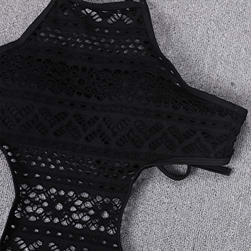 Maiô feminino de renda vazada roupa de banho push-up roupa de banho (preto/GG)