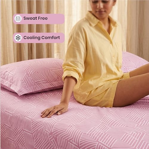 Image of Mush Aura Collection 300 TC Bamboo Bedsheets King Size with Pillow Case | Cooling & Breathable Bedsheets King-Size, Ultra Soft Bamboo Bed Sheet Set for Kingsize Bed (Blush Pink)