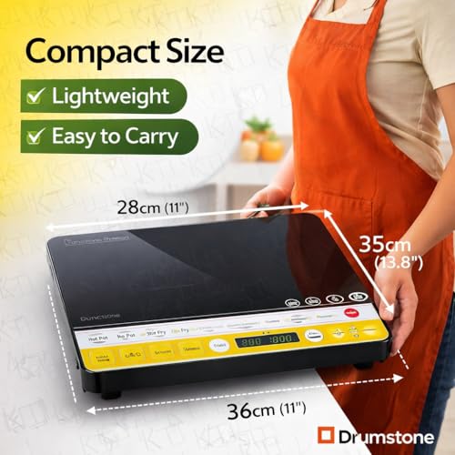 Image of DRUMSTONE ( 2026 Brings 5 Years Warranty ) 2000W Induction Cooktop with Auto Shut-Off & Timer | Fast Heating Electric Stove | Portable Single Burner for Kitchen, Hostel & Travel Use