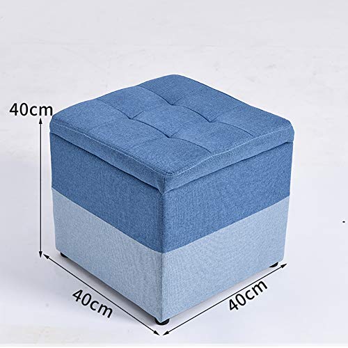 JRMU Lino Cubo Baúl Puff Taburete Almacenaje, Moderno Tela Otomana Multifuncional Arcón Asiento Asiento Acolchado con Tapa Abatible para Pasillo Mesa Cambiar Zapatos-Azul 15.7x15.7x15.7in