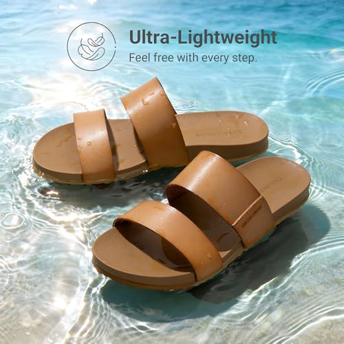DREAM PAIRS DREAM PAIRS Women's Open Toe Slides Sandals Comfortable Arch Support Footbed Two Strap Slip-on Fashion Casual Beach Vacation Lightweight Flat Sandals Summer for Women,Size 9,Natural,SDSS26