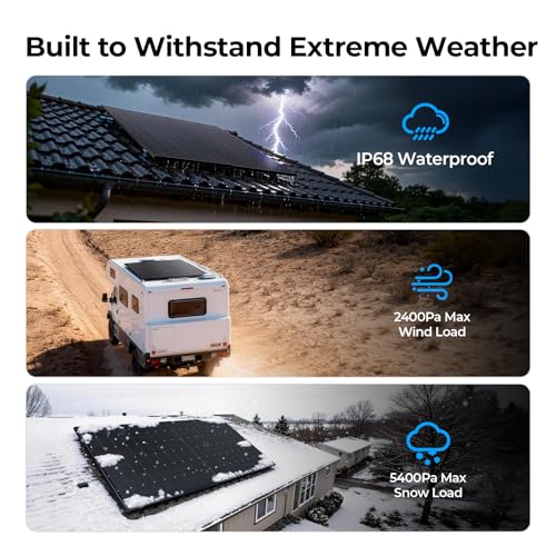 Image of BougeRV Bifacial N-Type 400 Watts Solar Panel, 16BB 24V /12V 400W Solar Panel, for Boat Marine Form RV Camping Log Cabin Roof, Black Frame (1 Pack)