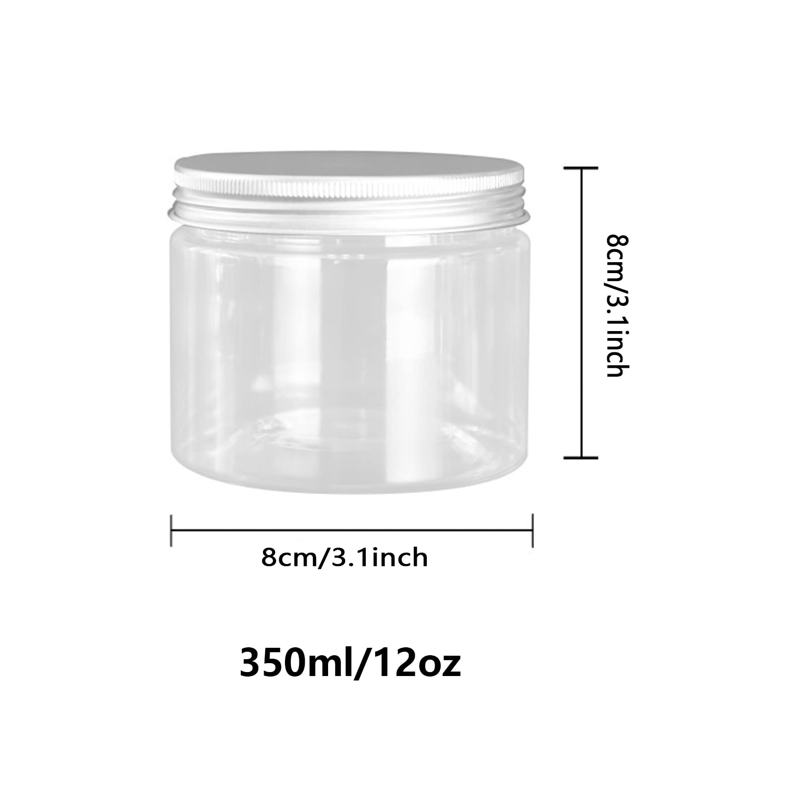 Barattoli rotondi vuoti in plastica trasparente da 350 ml, con coperchi a vite, per chicchi di caffè, caramelle, burro di arachidi, miele, 350 ml