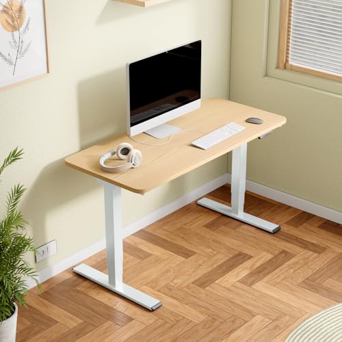 Image of Interio by Godrej Stance Dual Motor Height Adjustable Work Desk | 135 X 60 cms Sit-Stand with Digital Display & Memory Preset, 3 Stage, Douglus Pine top, White Leg