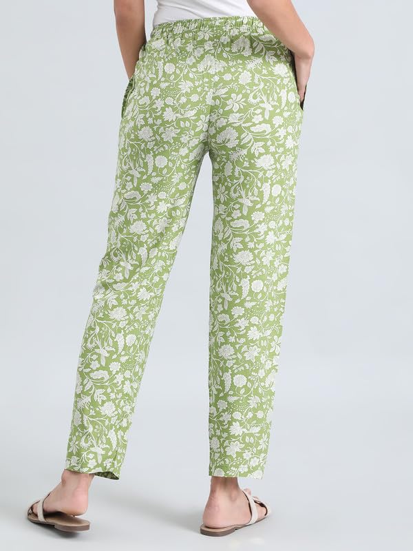 Image of GO COLORS Women Printed Woven Viscose Mid Rise Lounge Pants