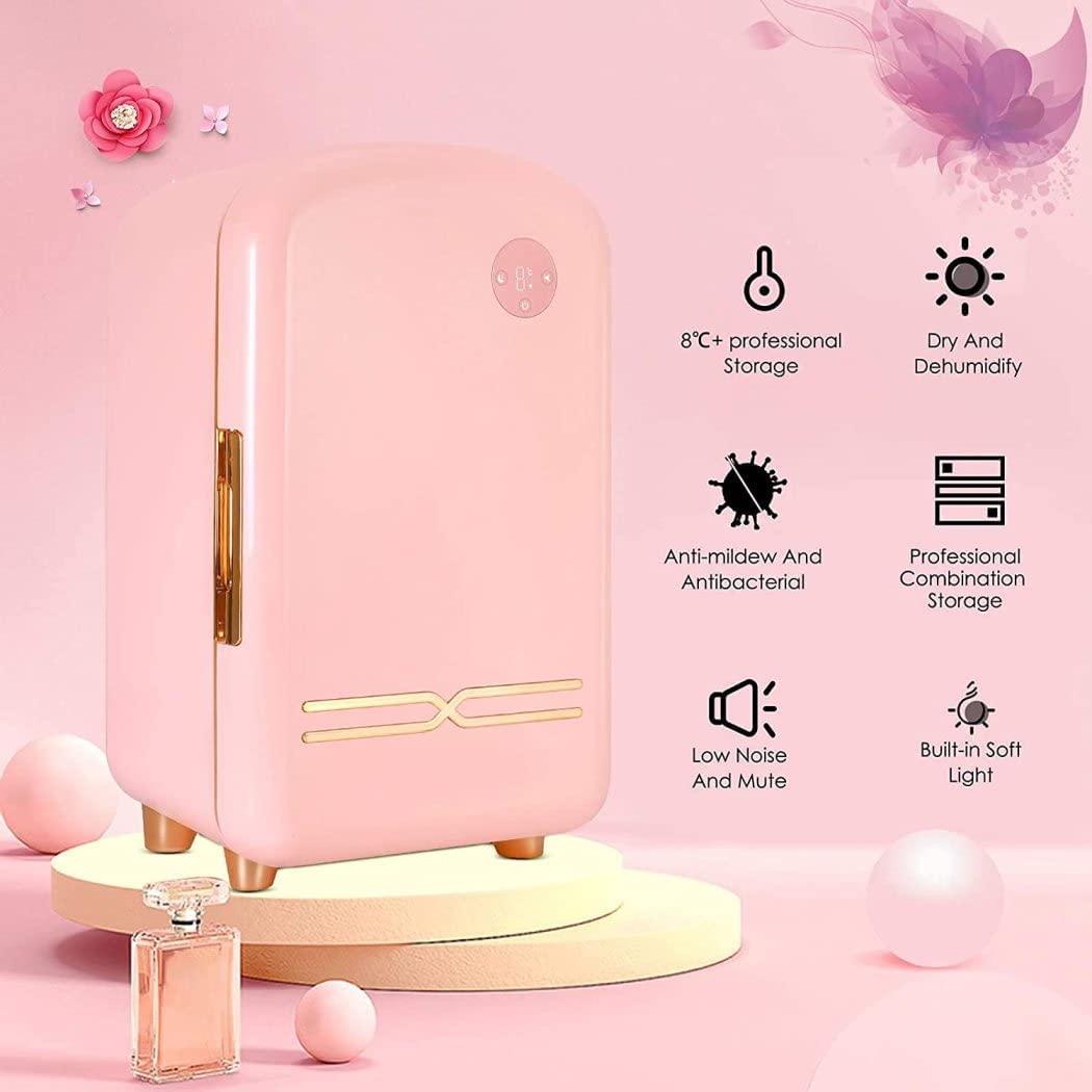 Nevera Rosa Moderna para el Cuidado de la Piel con cajones extraíbles, mininevera de Belleza de 12 litros, Nevera portátil para Maquillaje para el Cuidado de la Piel y cosméticos