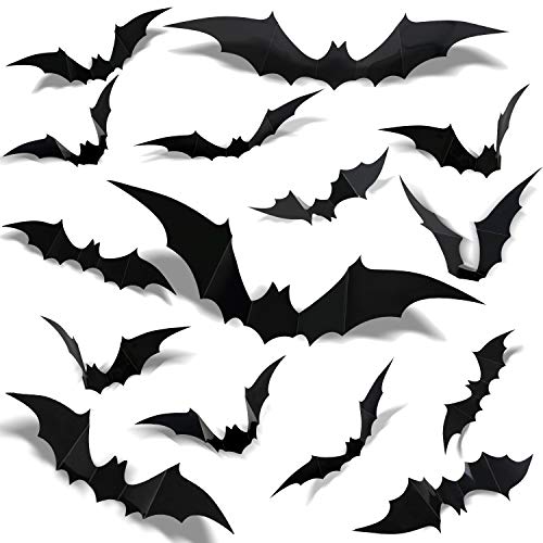 120pcs Halloween 3D Bat Wall Stickers - Halloween Decorations - Scary Bats Wall Window Stickers - Spooky Halloween Window Decorations - DIY Halloween Party Supplies - Halloween Black Bats Decals