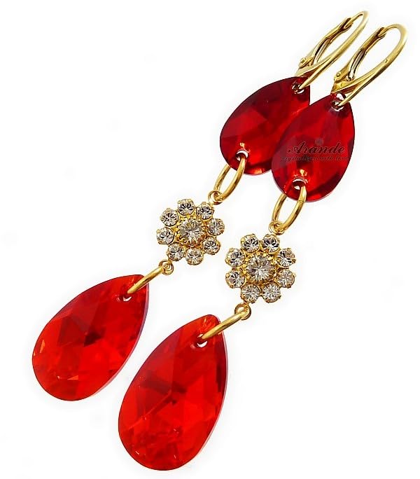 Boucles d'oreilles rouge Bella anti-allergie en or et cristaux originaux
