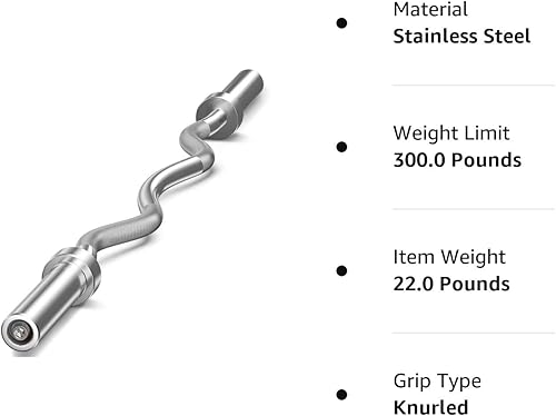 Miniatura 8 de Olympic Barbell EZ Bar - Barra rizadora de 4 pies5 pies7 pies para placas de peso de 2 pulgadas, perfecta para fitness en casa (300 libras, 330