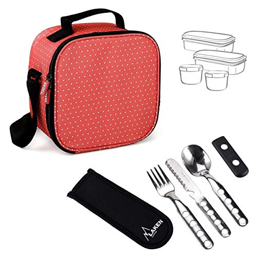 TATAY Kit Urban Food Dots Rojo con Cubiertos - Bolsa Térmica Porta Alimentos con Tapers Herméticos