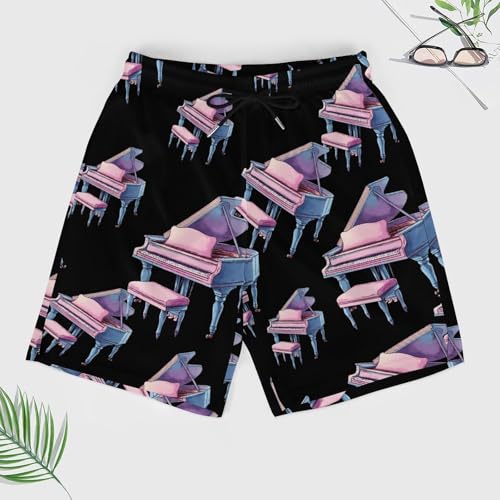 Watercolor Piano Instruments Beach Shorts for Men Swim Trunks Quick Dry Swim Shorts with Compression Liner Pocket3