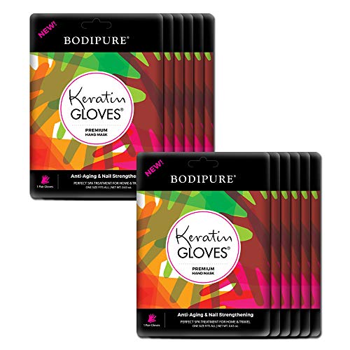 BODIPURE Premium Keratin Hand Mask – Nail Strengthening & Cuticle Softening- Anti-Aging Moisturizing Gloves for Dry Hands – Natural Ingredients – Pair in a Pack – (12 Pack)