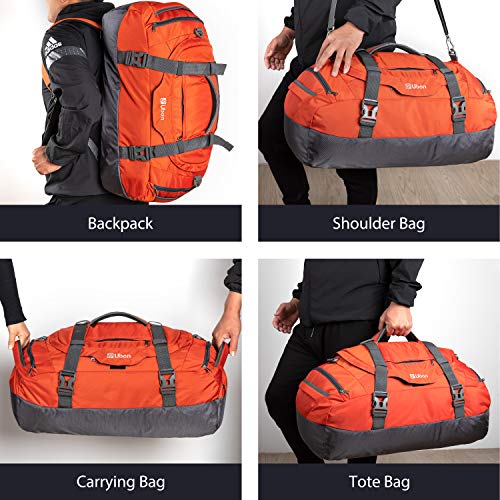 Ubon Travel Duffel Bag 4-Way Sports Gym Backpack 55L With Shoe Compartment Orange