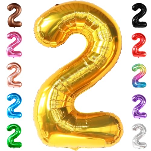 Image of KatchOn Gold Number 2 Balloon 40 Inch 2nd Birthday Decorations for Boys