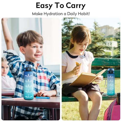 Trinkflasche 500ml, BPA-frei, Wasserflasche mit Filter und Zeitmarkierung, Auslaufsicher, Trinkflasche Kohlensäure Geeignet, Wasserflasche für Kinder, Gym, Camping, Wandern, Fahrrad, Yoga, Sport